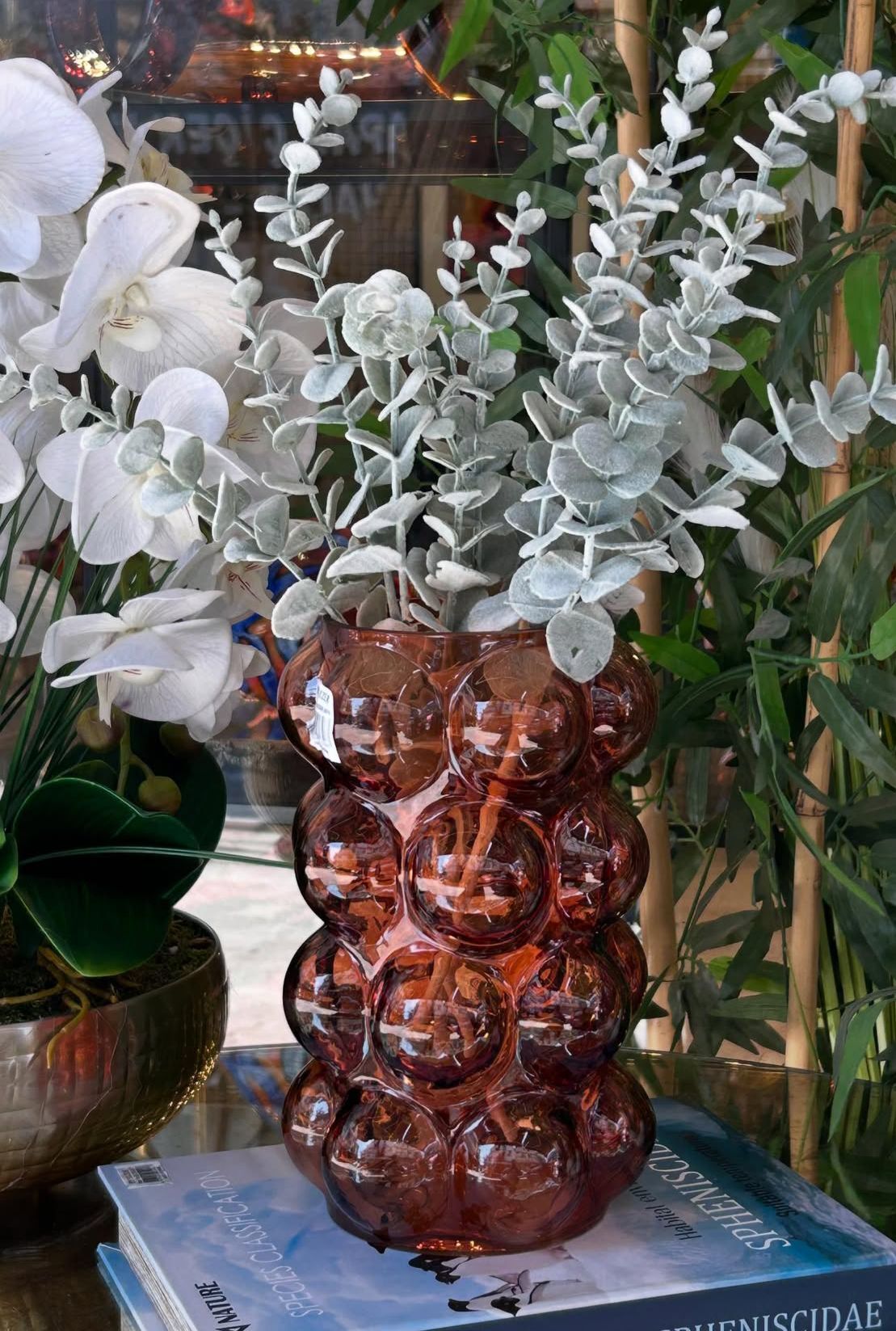 CAM BALONCUKLU KABARTMALI VAZO AMBER 25 CM