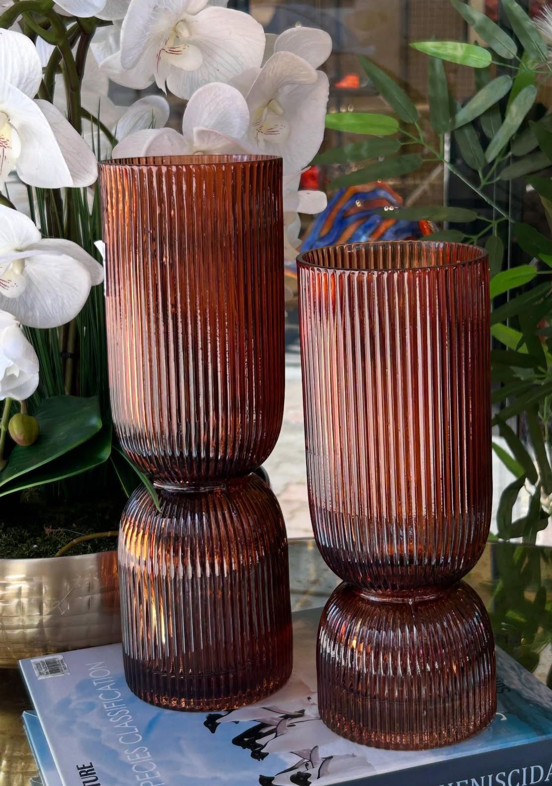 2Lİ CAM VAZO 27CM - 31CM AMBER