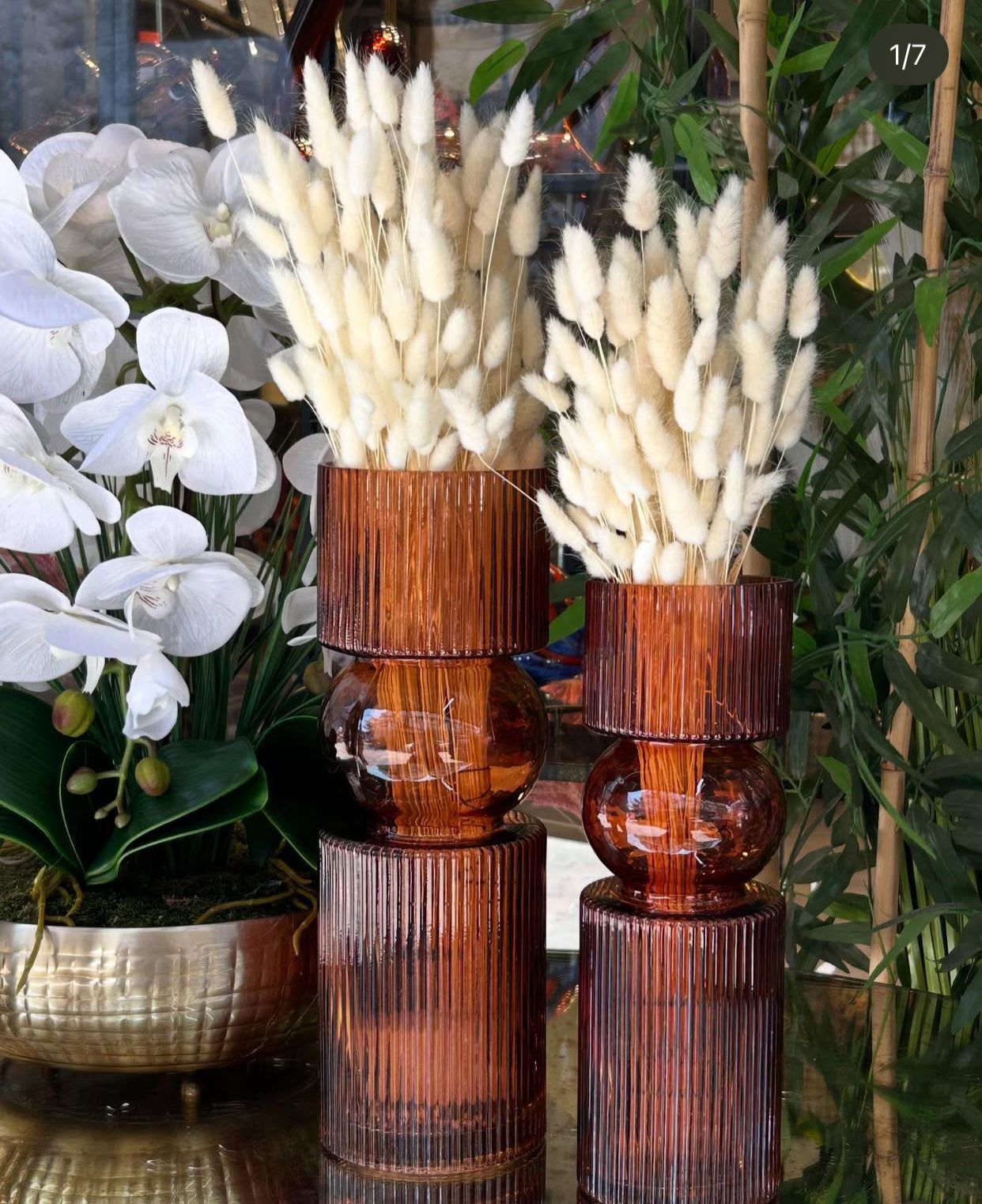 2Lİ CAM VAZO 30CM - 35CM AMBER