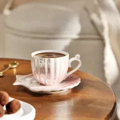 Emsan İstiridye 2 Kişilik Porselen Kahve Fincanı Takımı pembe 90 ml