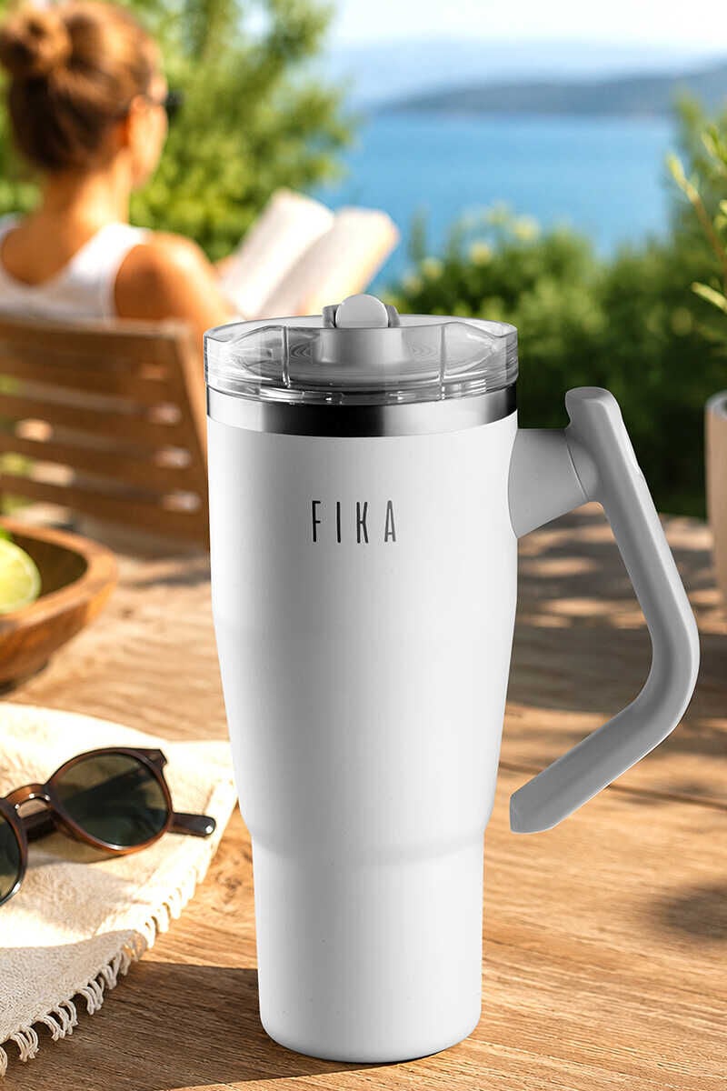 NEOFLAM FİKA LUMİ DÖNER KULPLU TERMOS 950 ML BEYAZ