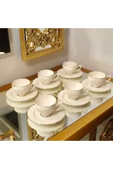 İPEK KABARTMALI 6LI KAHVE  FİNCAN TAKIMI GOLD